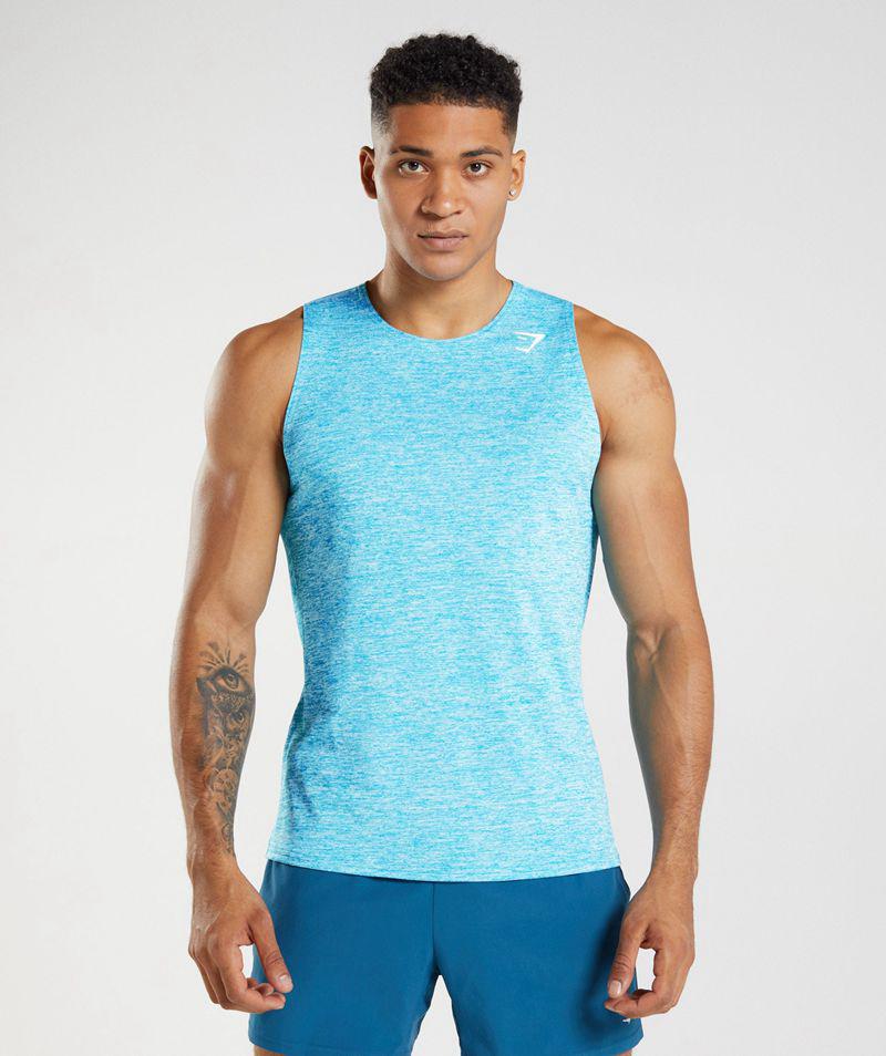 Gymshark Arrival Slim Marl Ujjatlan Póló Férfi Kék  Hungary |  DKRPX-7608