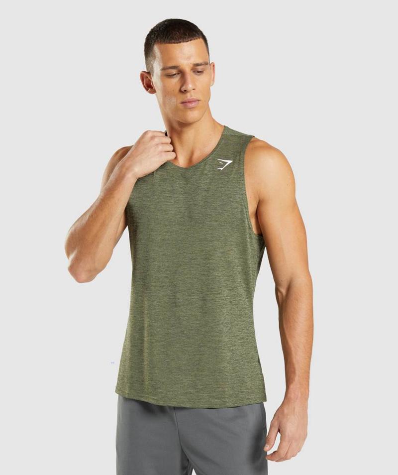 Gymshark Arrival Slim Marl Ujjatlan Póló Férfi Olivazöld Olivazöld  Hungary |  QVAIB-4532