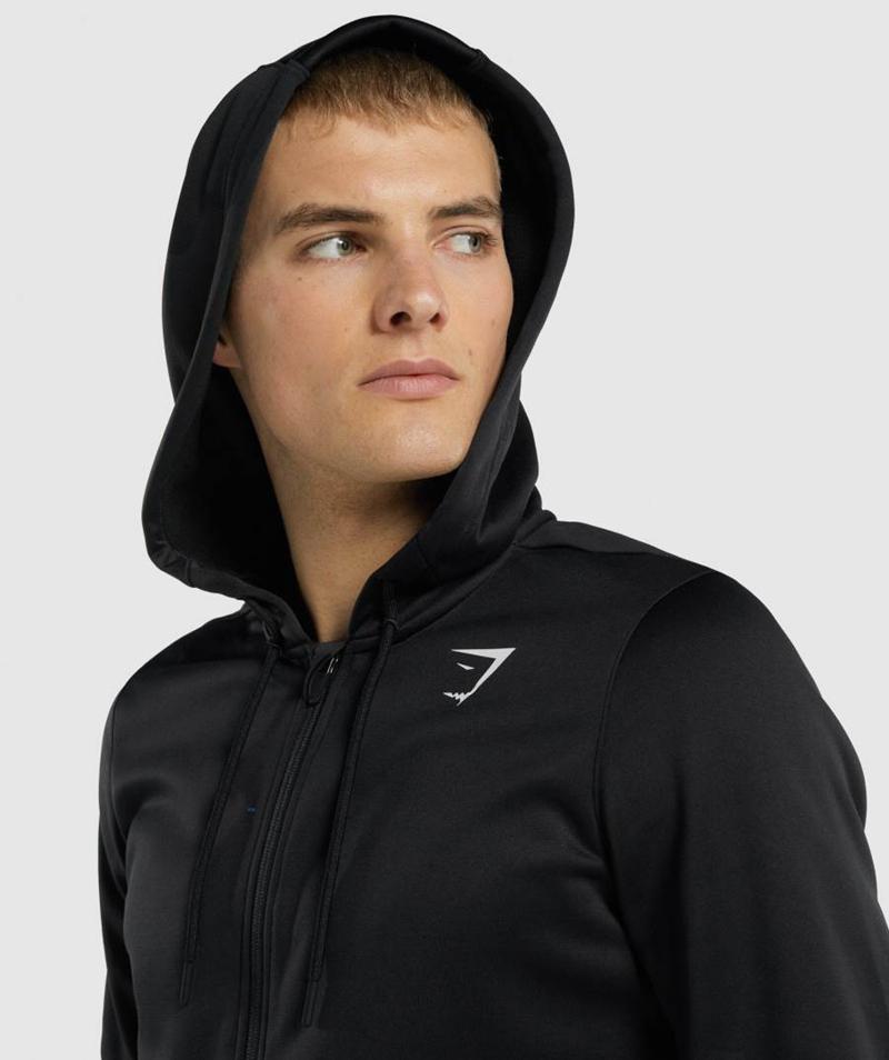 Gymshark Arrival Zip Up Kapucnis Pulóver Férfi Fekete  Hungary |  TWGBP-6014