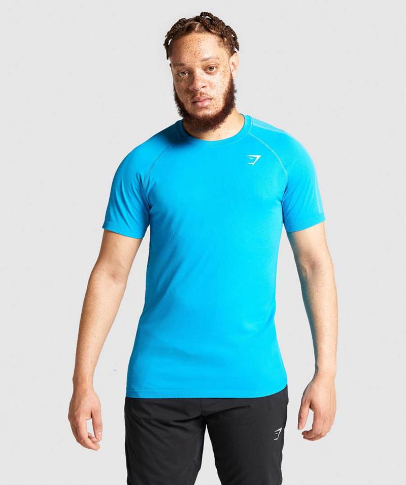 Gymshark Aspect Könnyű Seamless T-Shirts Férfi Kék  Hungary |  EAKFP-8230