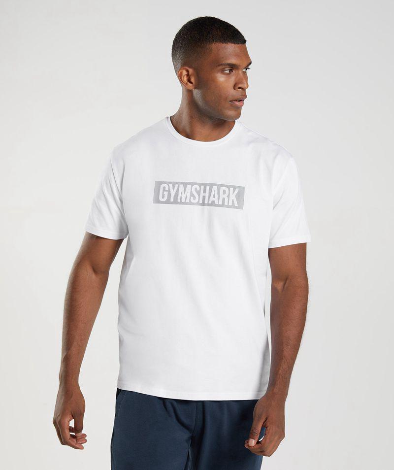 Gymshark Block T-Shirts Férfi Fehér  Hungary |  WOSKX-1763