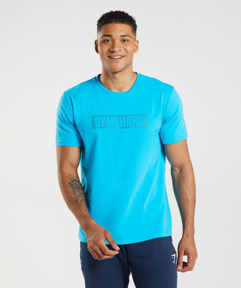 Gymshark Block T-Shirts Férfi Kék  Hungary |  YZISV-3145