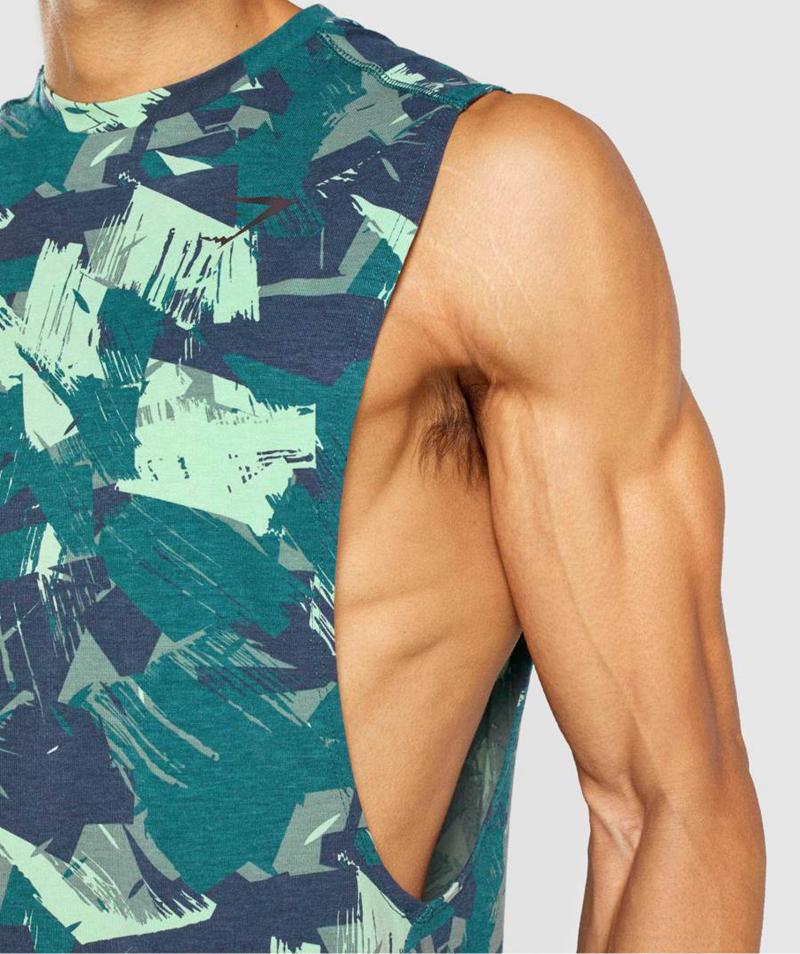 Gymshark Bold Drop Arm Ujjatlan Póló Férfi Zöld  Hungary |  SXIKN-9148