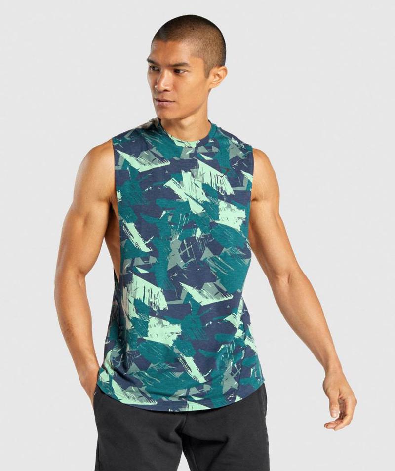 Gymshark Bold Drop Arm Ujjatlan Póló Férfi Zöld  Hungary |  SXIKN-9148