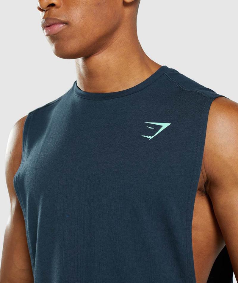 Gymshark Bold Drop Arm Ujjatlan Póló Férfi Sötétkék  Hungary |  YSLQN-9306