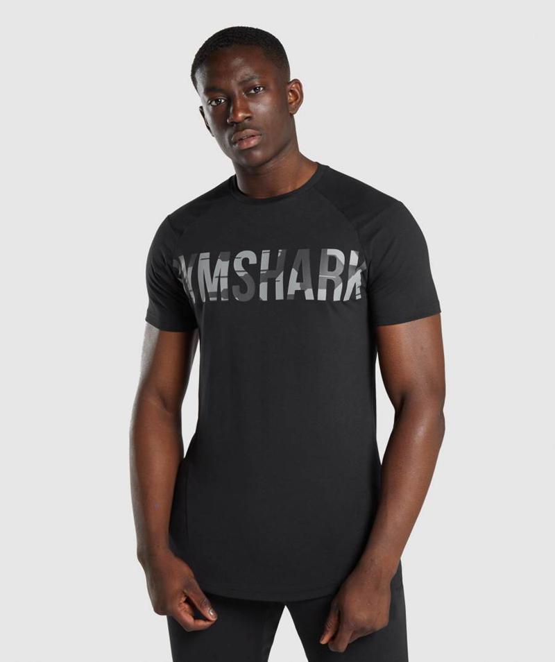 Gymshark Bold T-Shirts Férfi Camo Fekete  Hungary |  EISOZ-5823