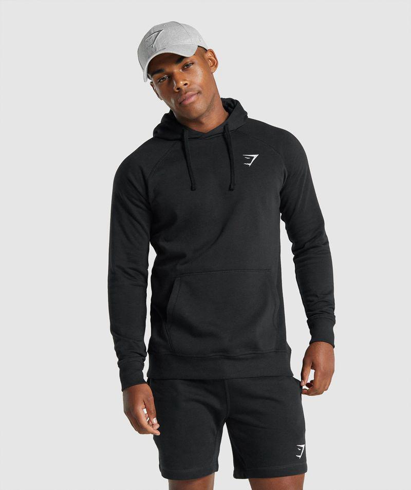 Gymshark Crest Kapucnis Pulóver Férfi Fekete  Hungary |  FDTIG-8739