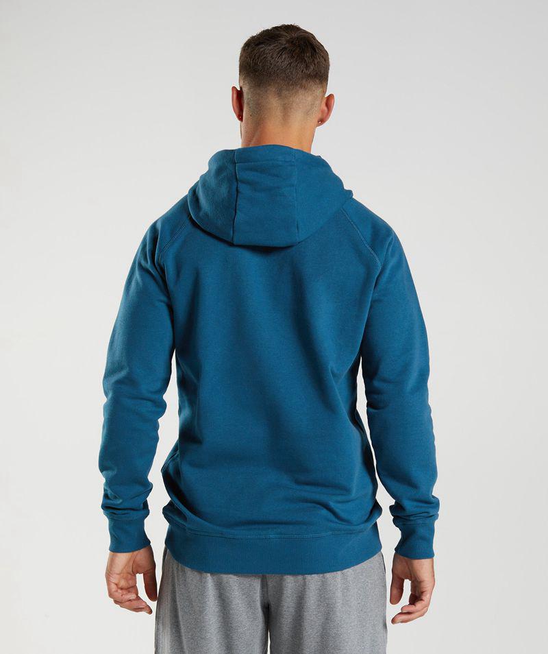 Gymshark Crest Kapucnis Pulóver Férfi Kék  Hungary |  VRGWE-3674