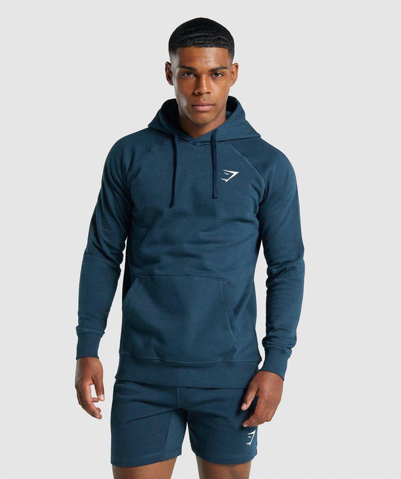 Gymshark Crest Kapucnis Pulóver Férfi Sötétkék  Hungary |  HUFCO-4370