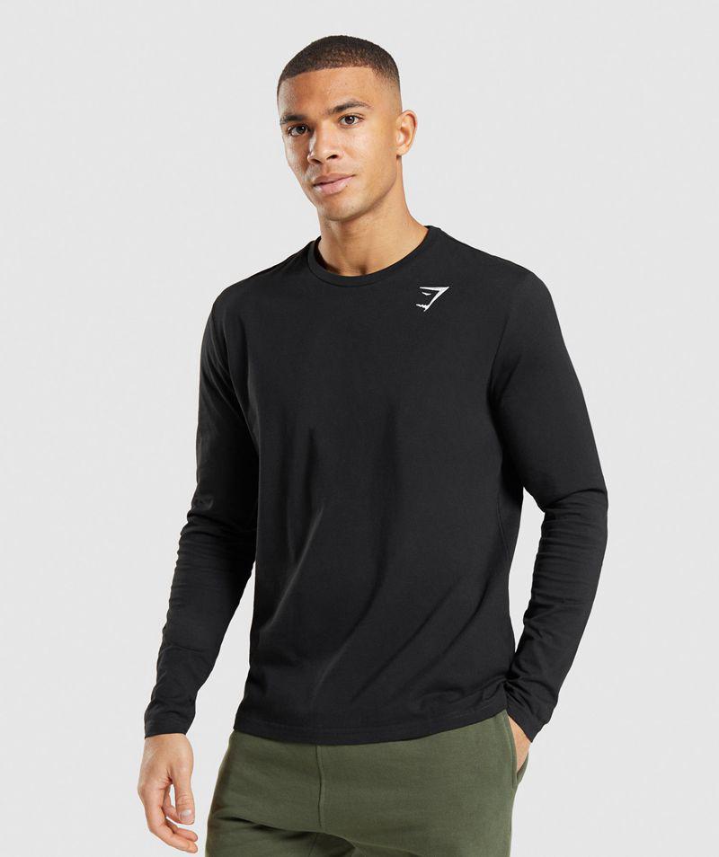 Gymshark Crest Long Sleeve T-Shirts Férfi Fekete  Hungary |  VYWGD-1302