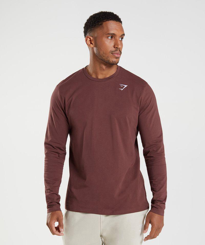 Gymshark Crest Long Sleeve T-Shirts Férfi Bordó  Hungary |  ZYVHR-4975