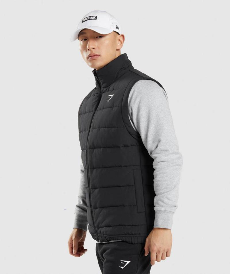 Gymshark Crest Puffer Mellény Férfi Fekete  Hungary |  WUSOE-4539