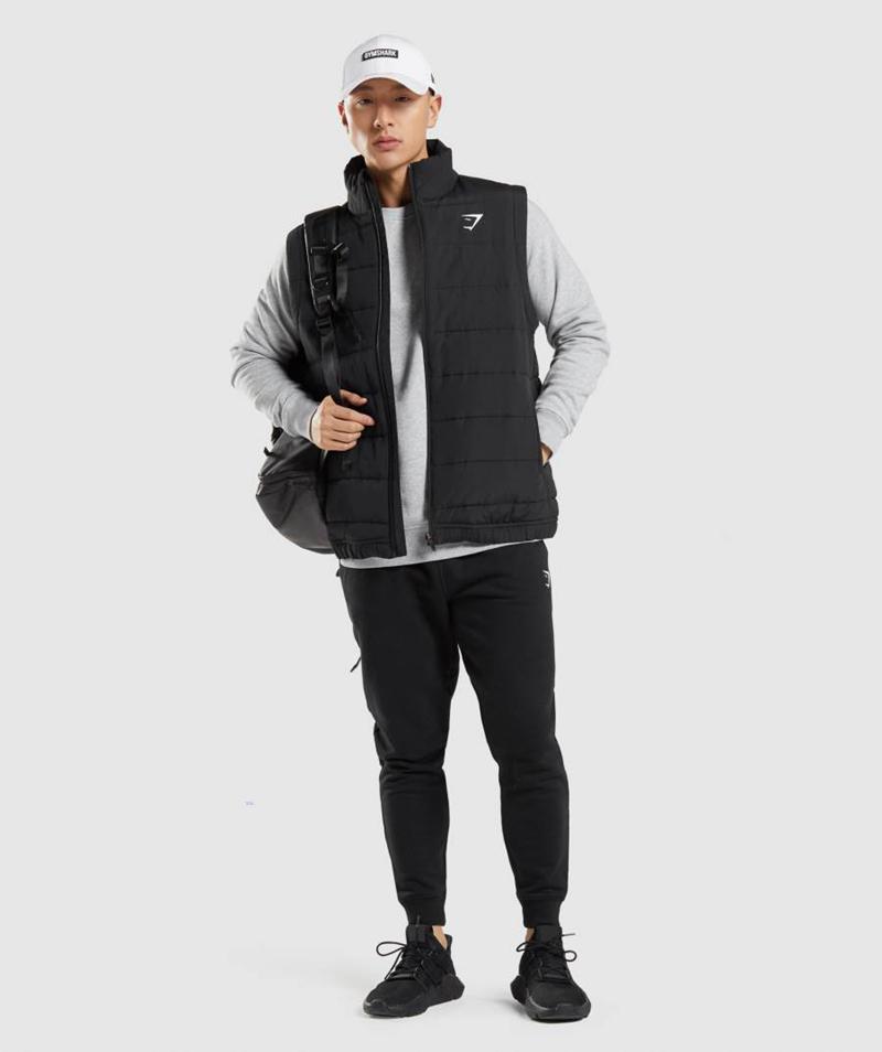 Gymshark Crest Puffer Mellény Férfi Fekete  Hungary |  WUSOE-4539