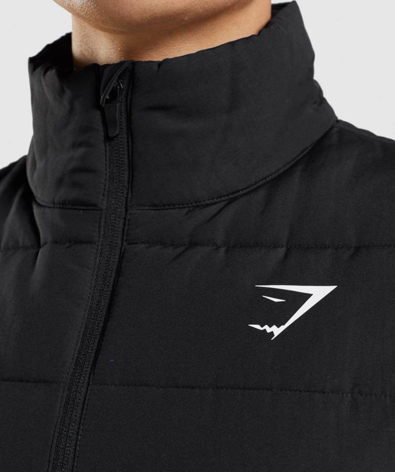 Gymshark Crest Puffer Mellény Férfi Fekete  Hungary |  WUSOE-4539