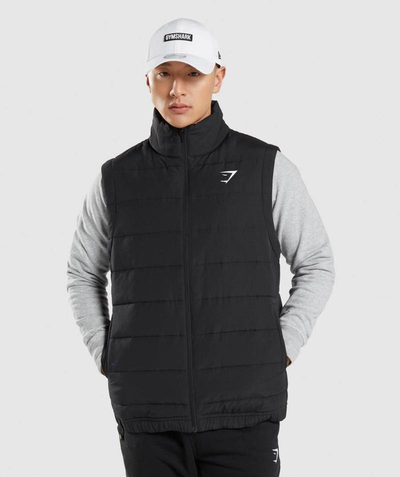 Gymshark Crest Puffer Mellény Férfi Fekete  Hungary |  WUSOE-4539