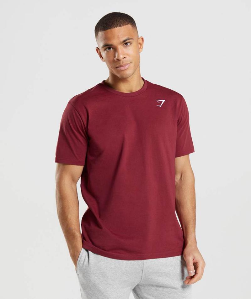 Gymshark Crest T-Shirts Férfi Bordó Piros  Hungary |  TWQDR-1425