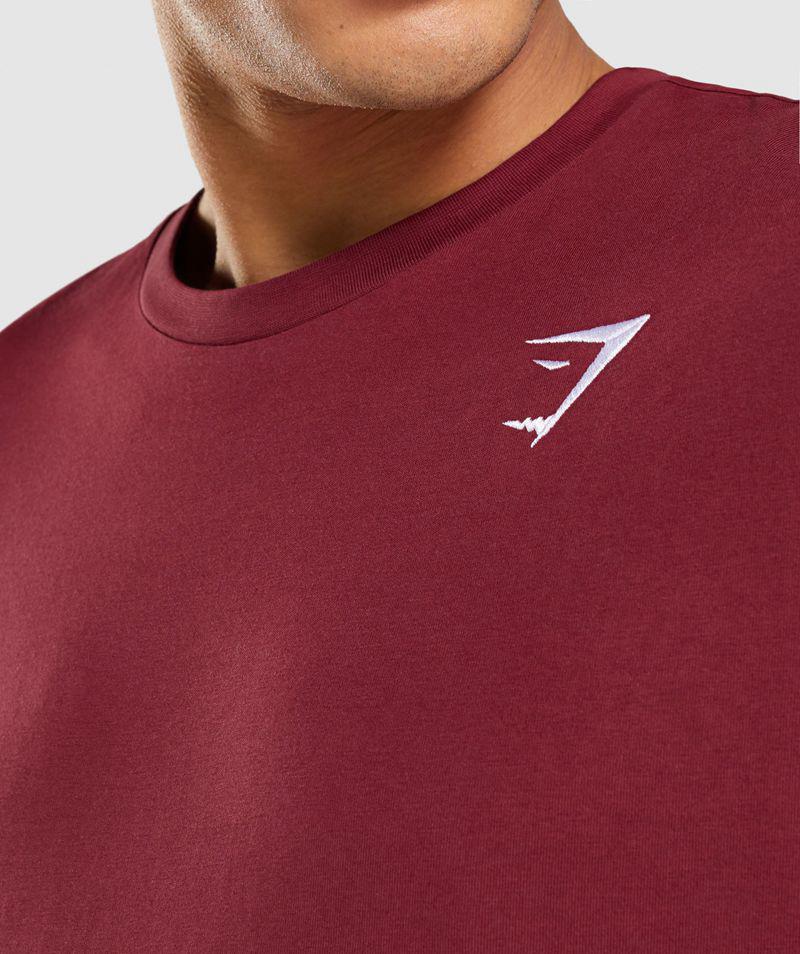 Gymshark Crest T-Shirts Férfi Bordó  Hungary |  YREBD-7519