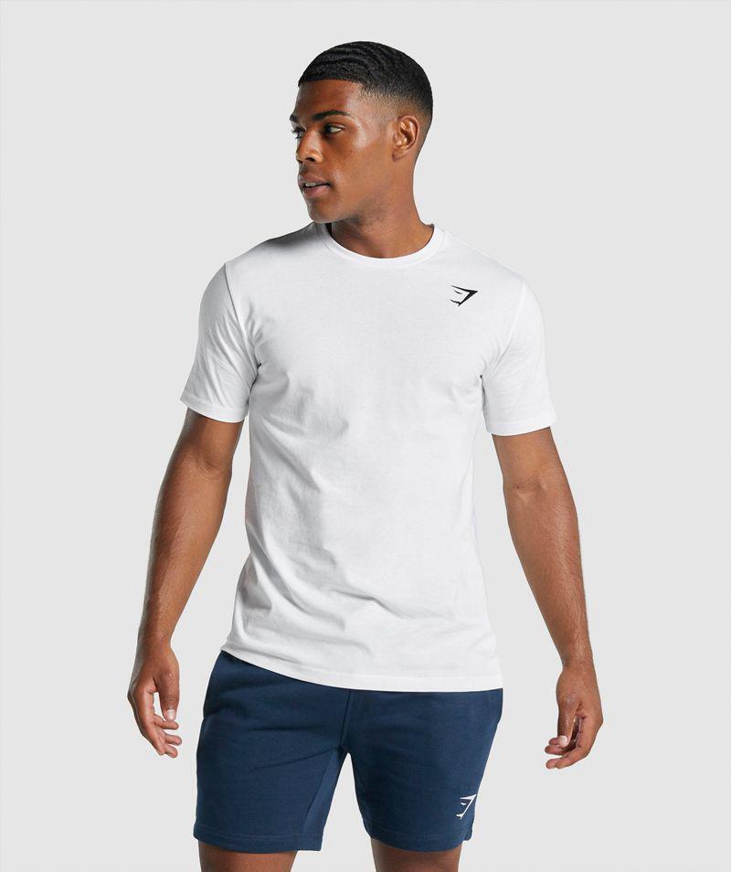 Gymshark Crest T-Shirts Férfi Fehér  Hungary |  LNPRS-3721