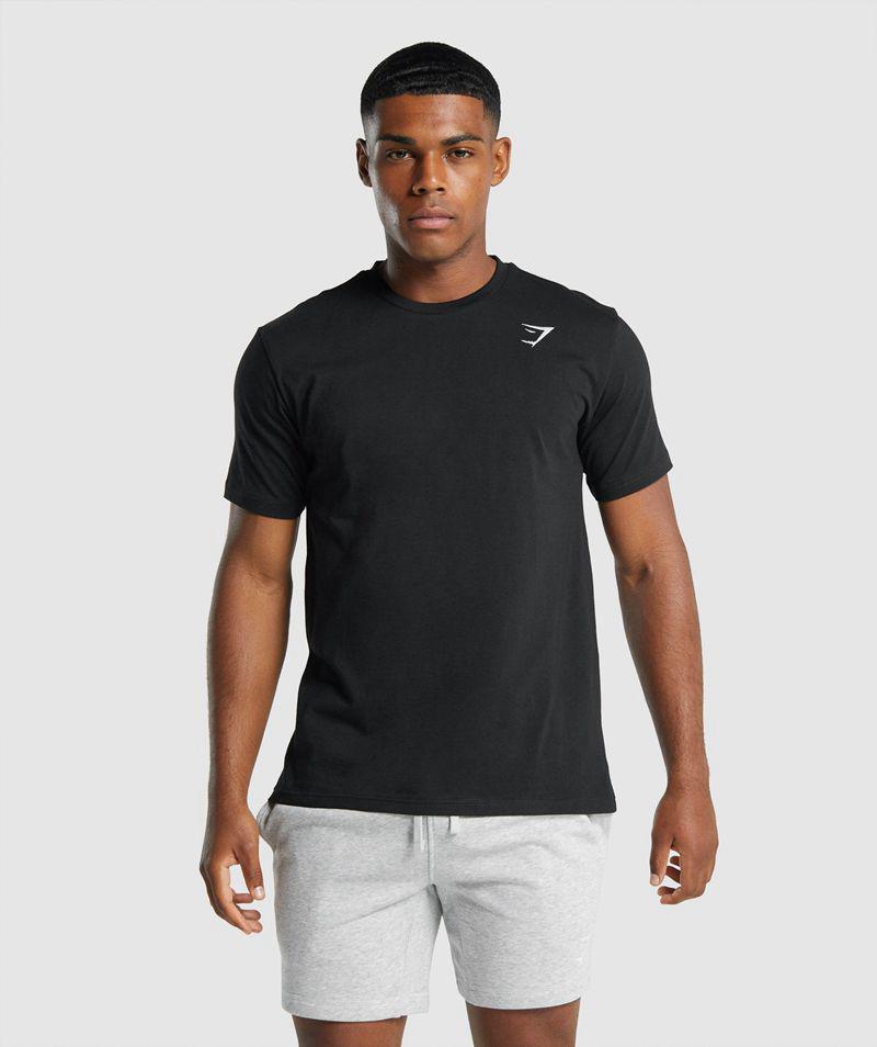 Gymshark Crest T-Shirts Férfi Fekete  Hungary |  TJXUF-8352