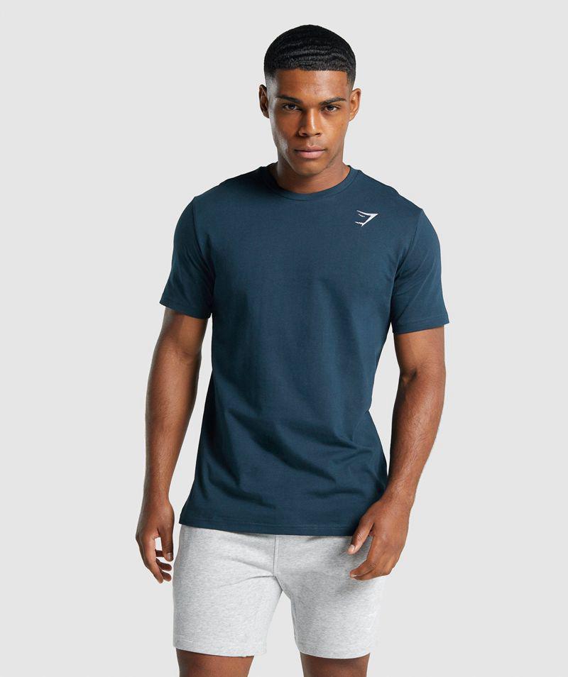 Gymshark Crest T-Shirts Férfi Sötétkék  Hungary |  NOQXA-4821