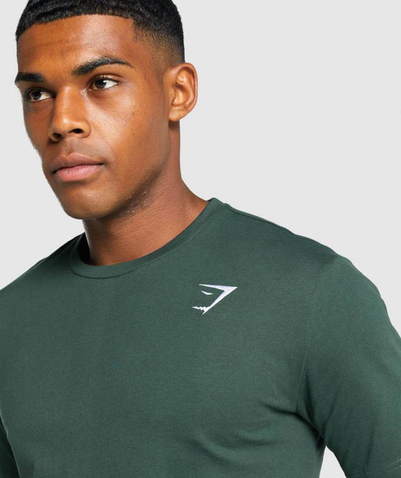 Gymshark Crest T-Shirts Férfi Sötétzöld  Hungary |  PLOTN-3057