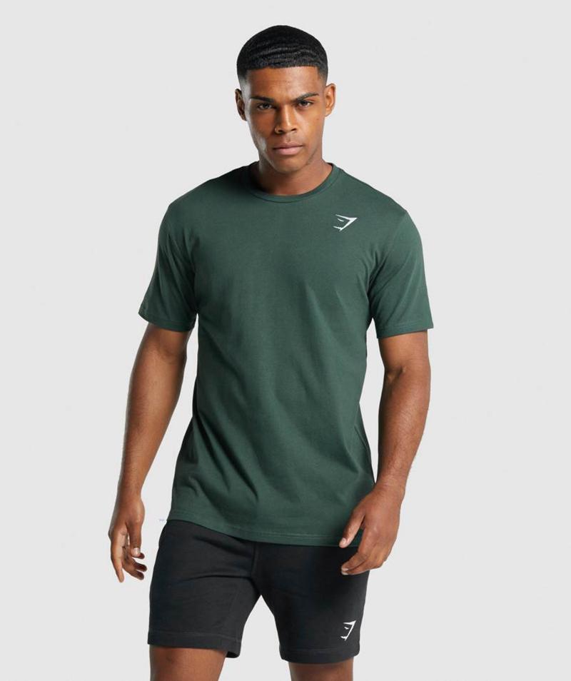 Gymshark Crest T-Shirts Férfi Sötétzöld  Hungary |  PLOTN-3057