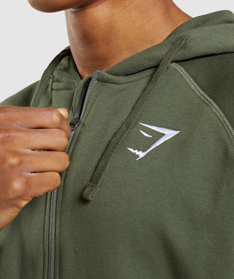 Gymshark Crest Zip Up Kapucnis Pulóver Férfi Olivazöld  Hungary |  HCJVY-9257