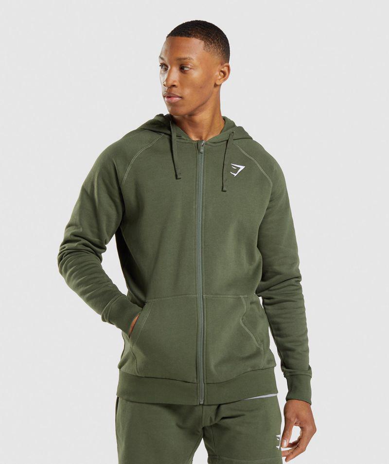 Gymshark Crest Zip Up Kapucnis Pulóver Férfi Olivazöld  Hungary |  HCJVY-9257