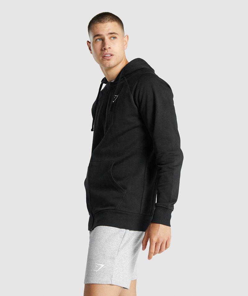 Gymshark Crest Zip Up Kapucnis Pulóver Férfi Fekete  Hungary |  ISYCL-5843