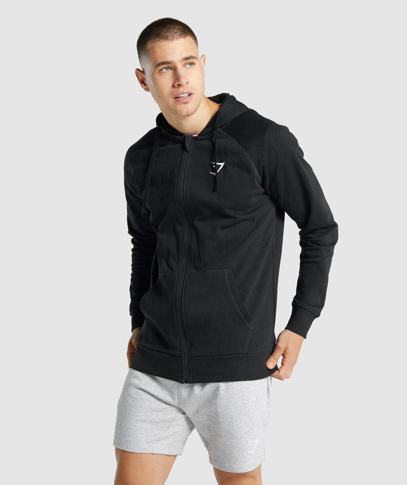 Gymshark Crest Zip Up Kapucnis Pulóver Férfi Fekete  Hungary |  ISYCL-5843