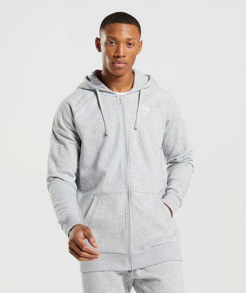 Gymshark Crest Zip Up Kapucnis Pulóver Férfi Világos Szürke  Hungary |  NWZTG-6781