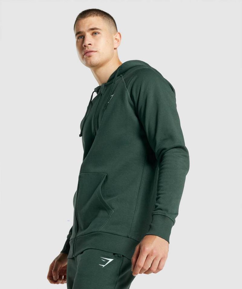 Gymshark Crest Zip Up Kapucnis Pulóver Férfi Sötétzöld  Hungary |  OGUQA-3418