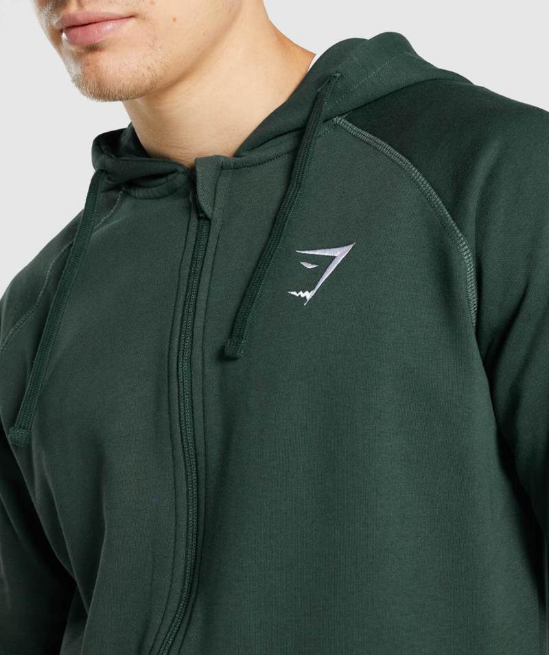 Gymshark Crest Zip Up Kapucnis Pulóver Férfi Sötétzöld  Hungary |  OGUQA-3418