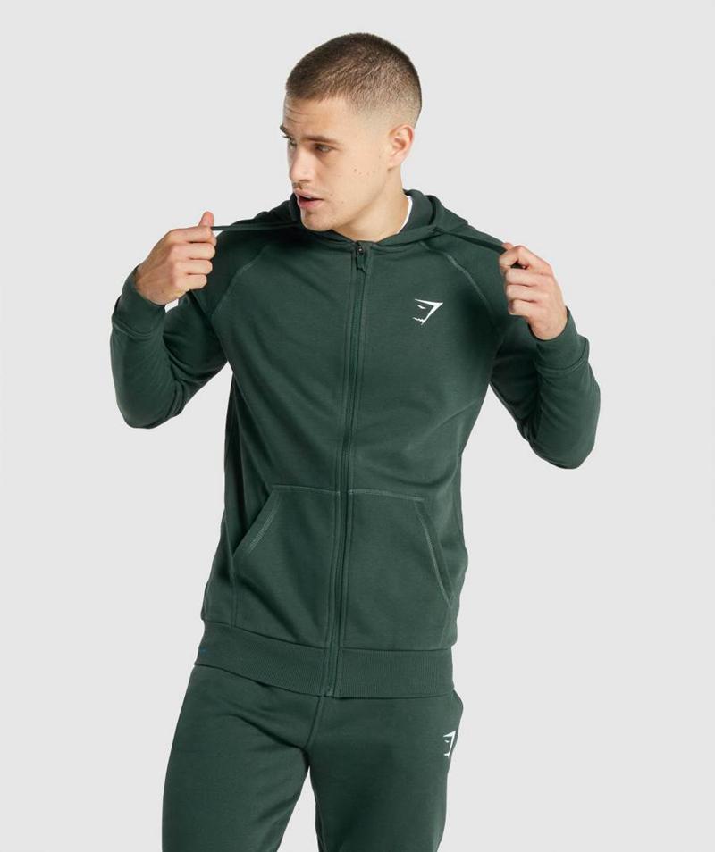 Gymshark Crest Zip Up Kapucnis Pulóver Férfi Sötétzöld  Hungary |  OGUQA-3418