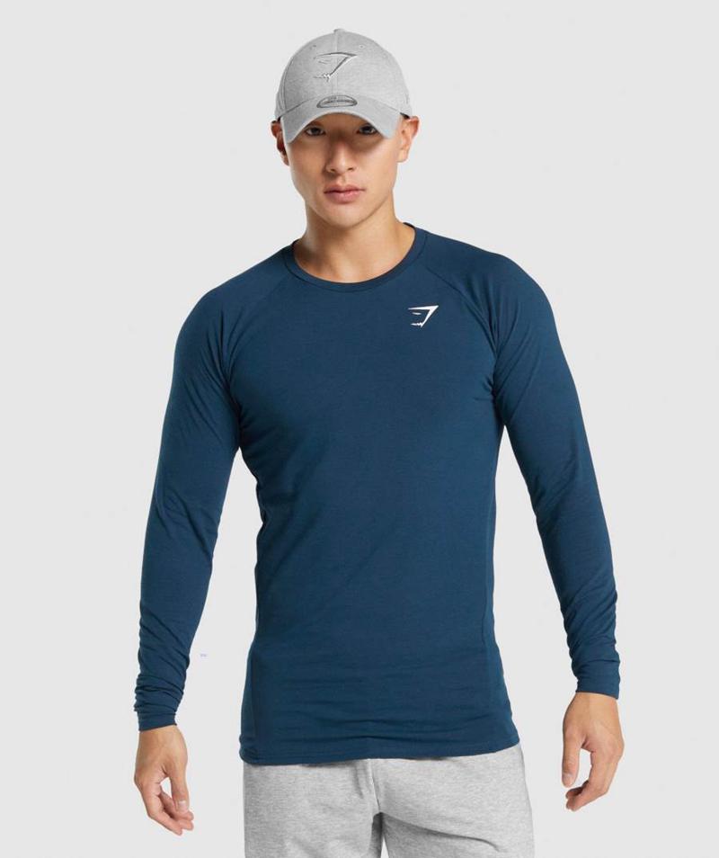 Gymshark Critical 2.0 Long Sleeve Pulóverek Férfi Sötétkék  Hungary |  IEJOH-7903