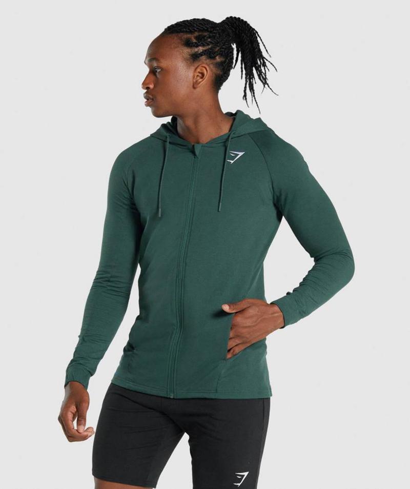 Gymshark Critical 2.0 Zip Up Kapucnis Pulóver Férfi Sötétzöld  Hungary |  DNQZJ-6835