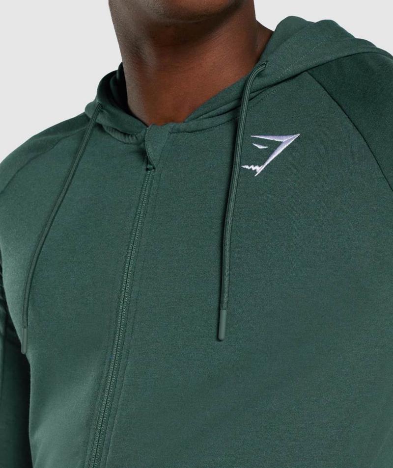 Gymshark Critical 2.0 Zip Up Kapucnis Pulóver Férfi Sötétzöld  Hungary |  DNQZJ-6835