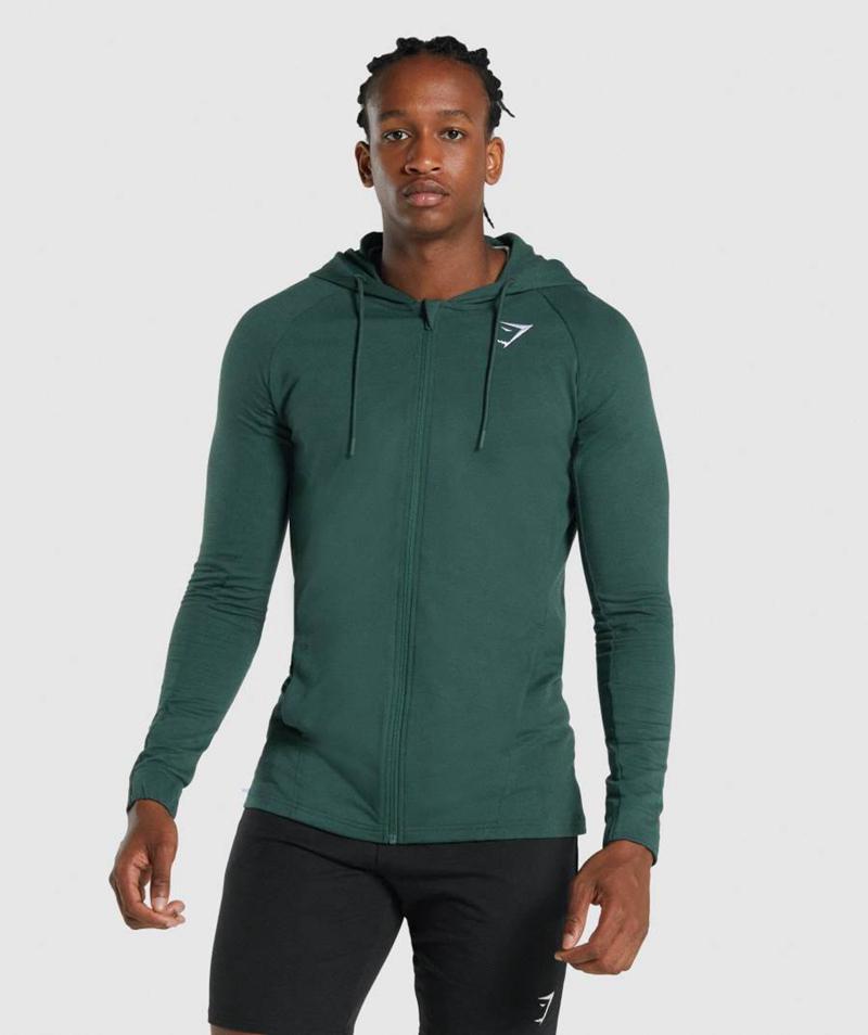 Gymshark Critical 2.0 Zip Up Kapucnis Pulóver Férfi Sötétzöld  Hungary |  DNQZJ-6835