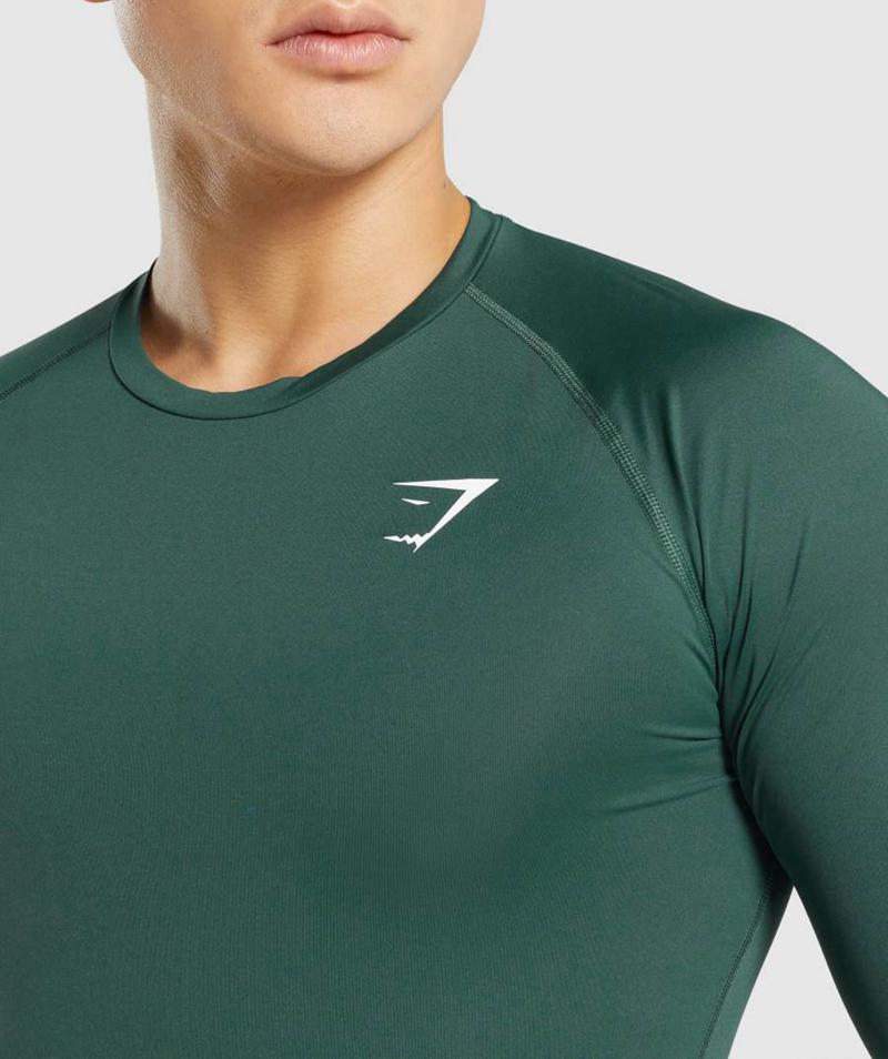 Gymshark Element Baselayer Long Sleeve Pulóverek Férfi Sötétzöld  Hungary |  LWYMT-3481