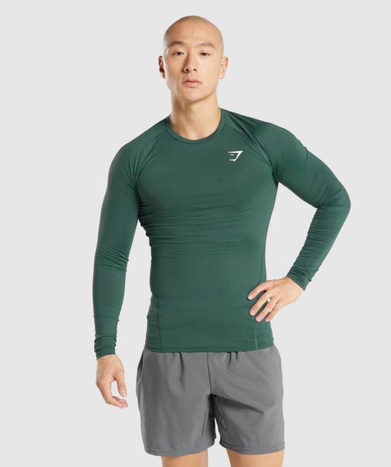 Gymshark Element Baselayer Long Sleeve Pulóverek Férfi Sötétzöld  Hungary |  LWYMT-3481