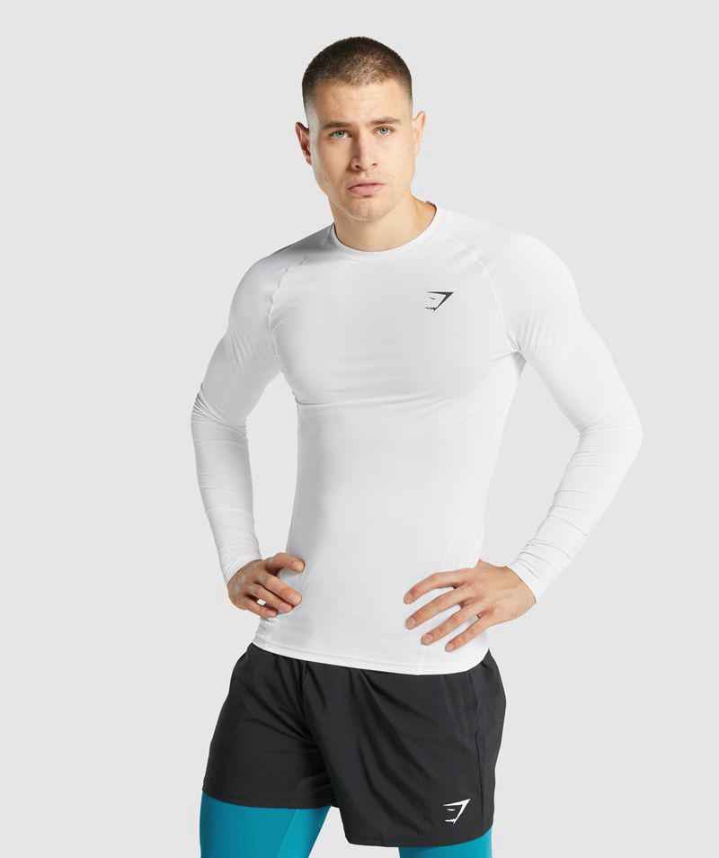 Gymshark Element Baselayer Long Sleeve T-Shirts Férfi Fehér  Hungary |  JISLB-2674