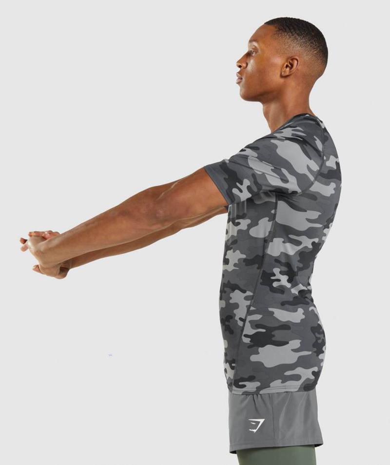 Gymshark Element Baselayer T-Shirts Férfi Camo Szürke  Hungary |  SNRFV-4576