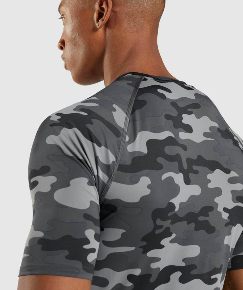 Gymshark Element Baselayer T-Shirts Férfi Camo Szürke  Hungary |  SNRFV-4576