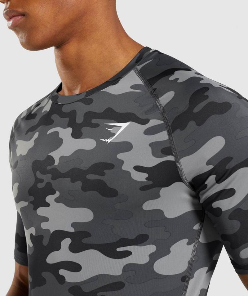 Gymshark Element Baselayer T-Shirts Férfi Camo Szürke  Hungary |  SNRFV-4576