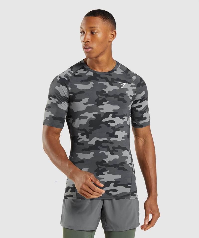 Gymshark Element Baselayer T-Shirts Férfi Camo Szürke  Hungary |  SNRFV-4576