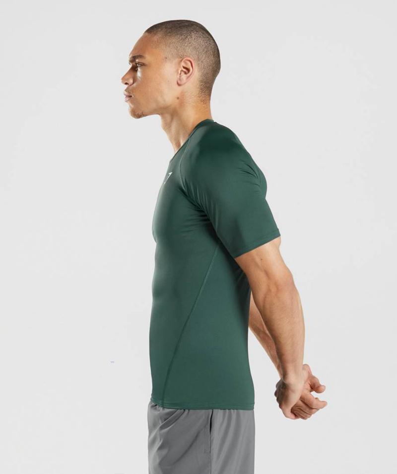 Gymshark Element Baselayer T-Shirts Férfi Sötétzöld  Hungary |  THGSM-5032