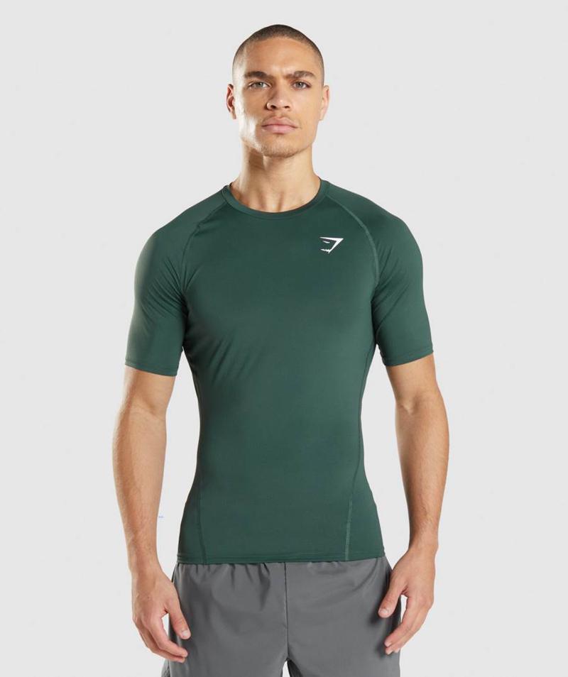 Gymshark Element Baselayer T-Shirts Férfi Sötétzöld  Hungary |  THGSM-5032