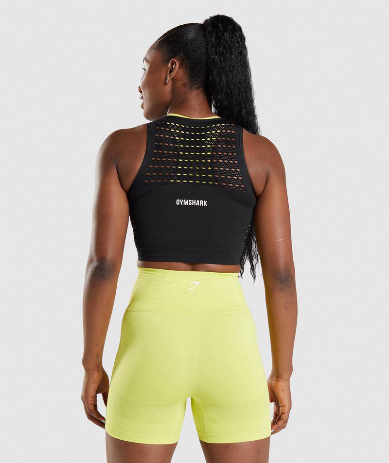 Gymshark Energy Seamless Crop Felsők Női Fekete  Hungary |  NOTHP-1539