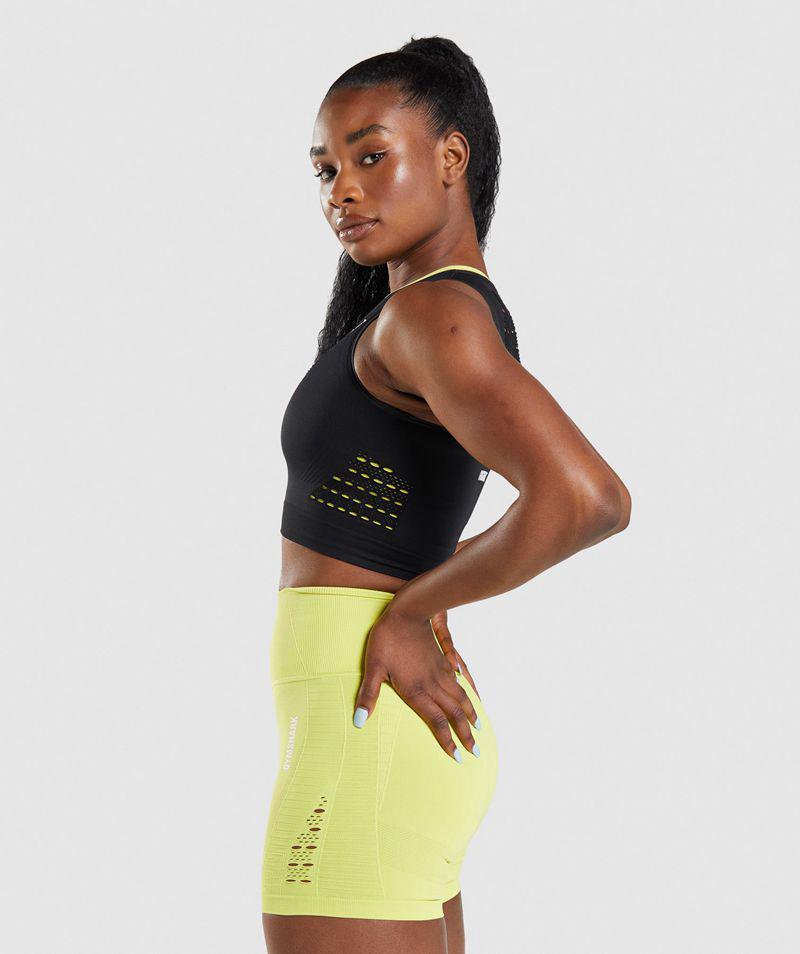 Gymshark Energy Seamless Crop Felsők Női Fekete  Hungary |  NOTHP-1539