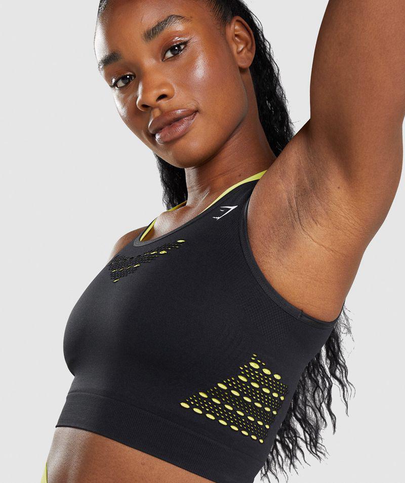 Gymshark Energy Seamless Crop Felsők Női Fekete  Hungary |  NOTHP-1539